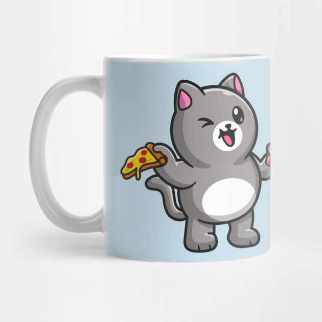 Cute Fat Cat Holding Pizza and Soda Cartoon by Catalyst Labs